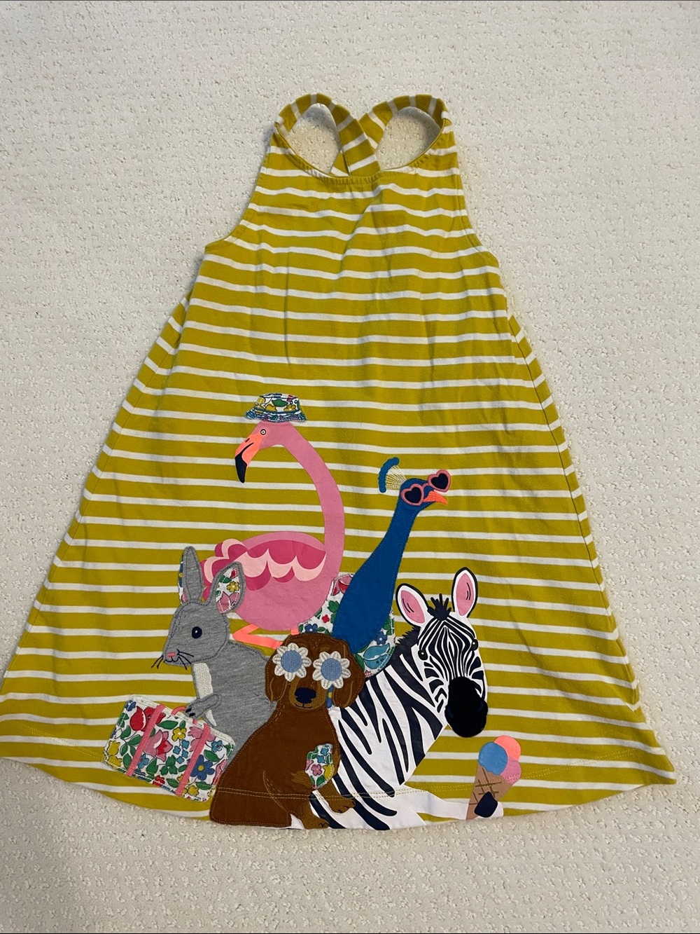 Mini Boden Striped Animal Appliqué Dress Size 4/5